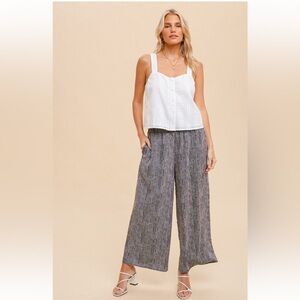 Hem & Thread High Waisted Smocked Wide Leg Pants Black & White Textured NWT